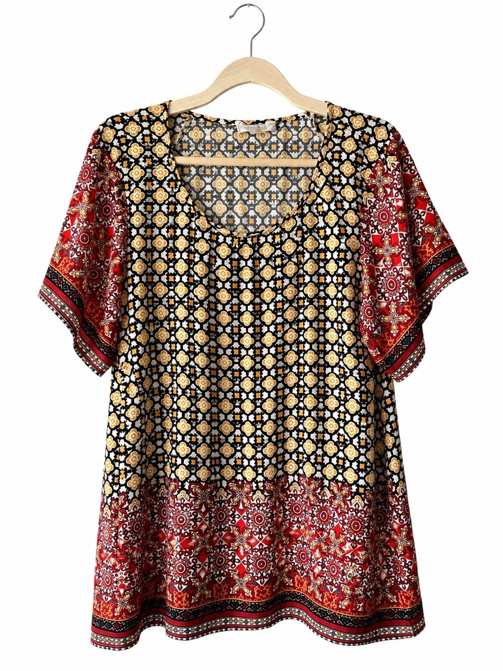 Suzanne Betro Black & Red Printed Short Sleeve Tunic